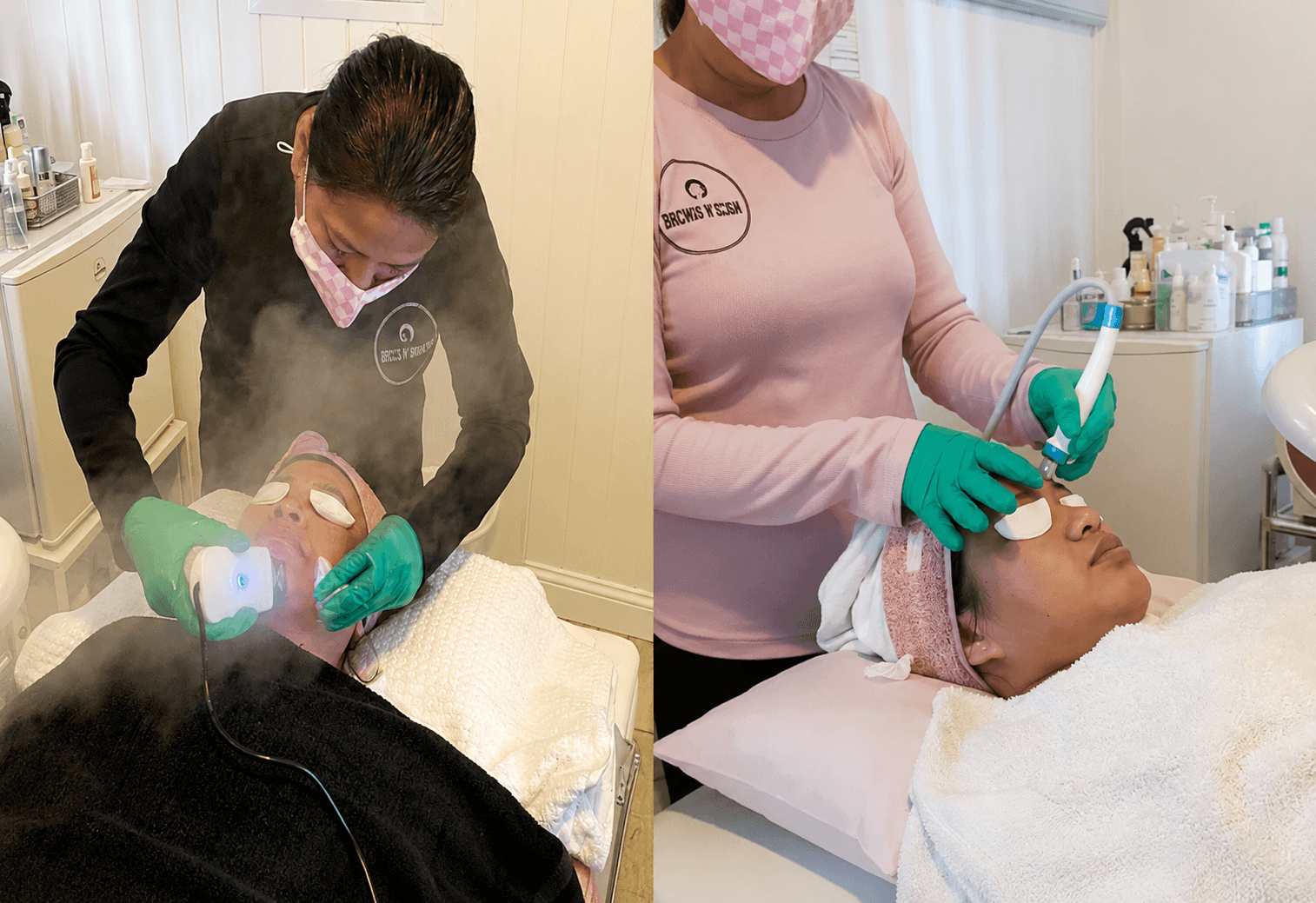 Client receiving a skincare treatment at BrowsnSkincare